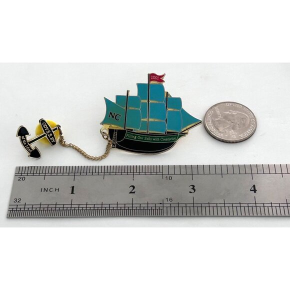 Vintage Odyssey of the Mind North Carolina Ship Anchor 2 Pin Set OM OotM - Picture 2 of 3